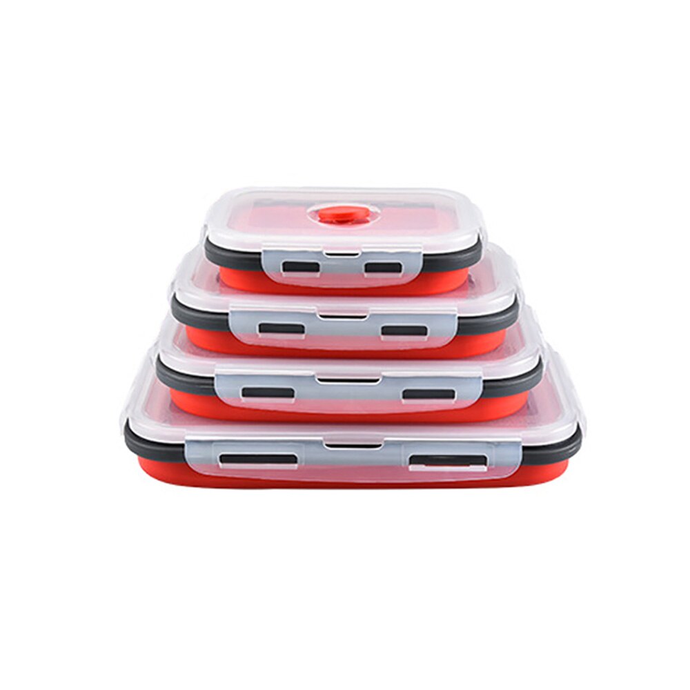 Siliconen Lunch Box Set Bento Voedsel Prep Opvouwbare Magnetron Diner Opslag Containers Houden Verse: red(4pcs)