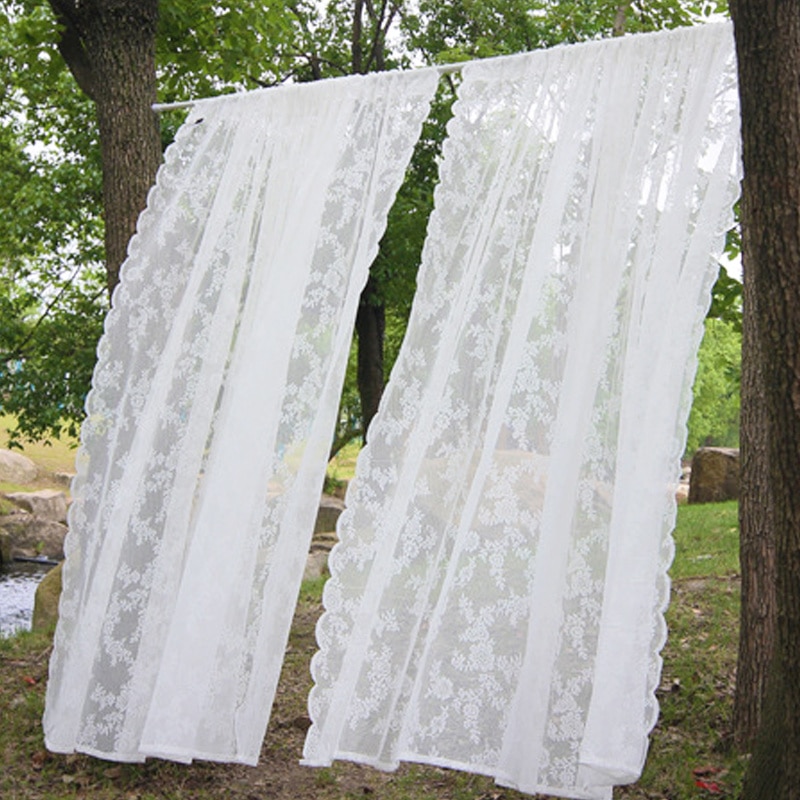 1 Pcs Pastoral Style White Jacquard Lace Window Curtains Living Room Bedroom Tulle Sheer Curtains Home Decor