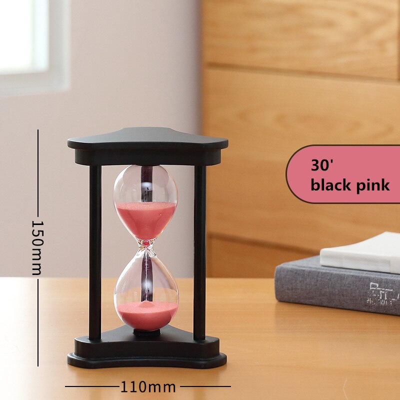 Hourglass 30 Minutes Count Down Timer Wood Sand Glass Watch Timing Home Desk Decoration Wedding Favors for Guests SL-SZSL: 30m black pink