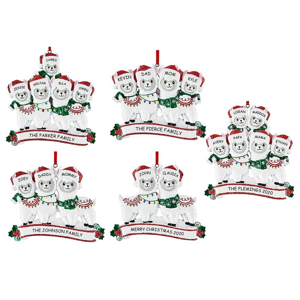 Schattige alpaca-familie kerstboomhanger diy naam pvc kerstboomhanger kerstversiering