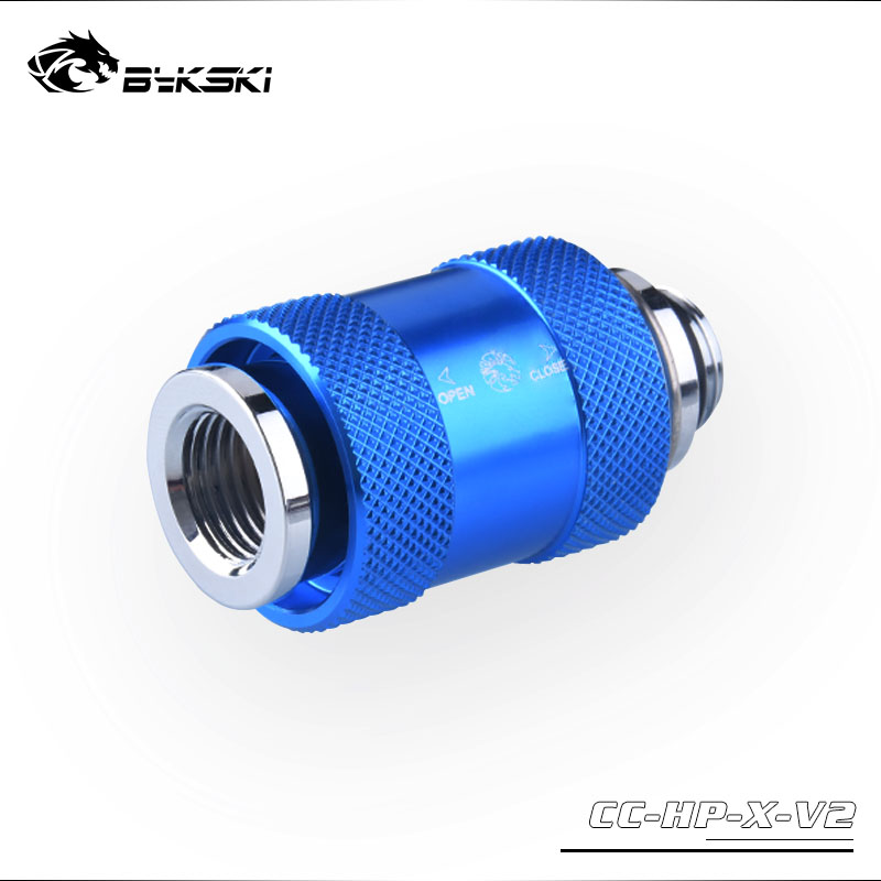 Bykski Hand Push Valve Switch G1/4 Thread Male to Famale Flat + Mini Dual External Thread Water Stop fittings CC-HP-X-V2: blue