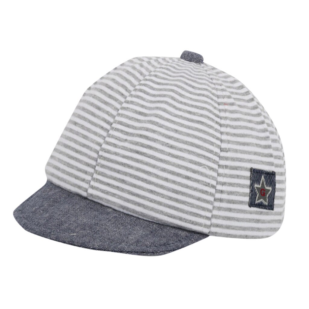 Cappello da bambino in cotone estivo cappello da bambino a righe Casual carino cappellino morbido gronda per bambini ragazze protezione solare cappelli cappellini детские шапки и шапки: Grigio