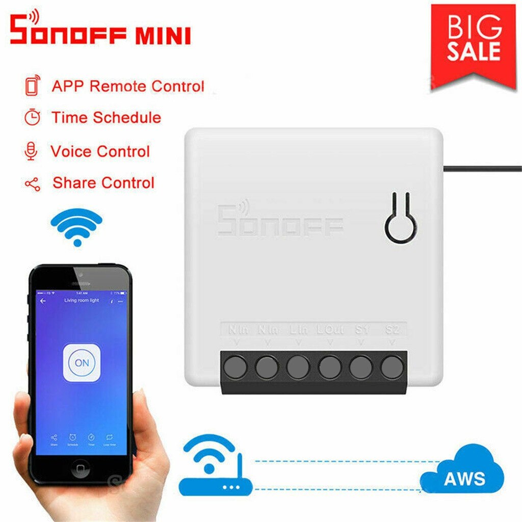 Sonoff Mini Diy Smart Switch Automation Voice Remote Control Switch Relay Module Work With Alexa Google Home: 1 PC
