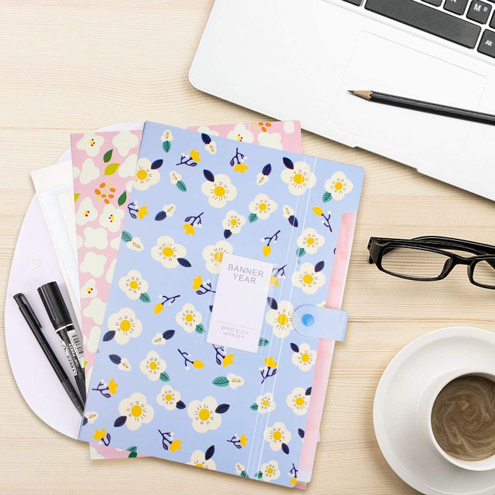 A4 Expanding File Folder,Floral Printed Accordion Document File Folder Document Organizer