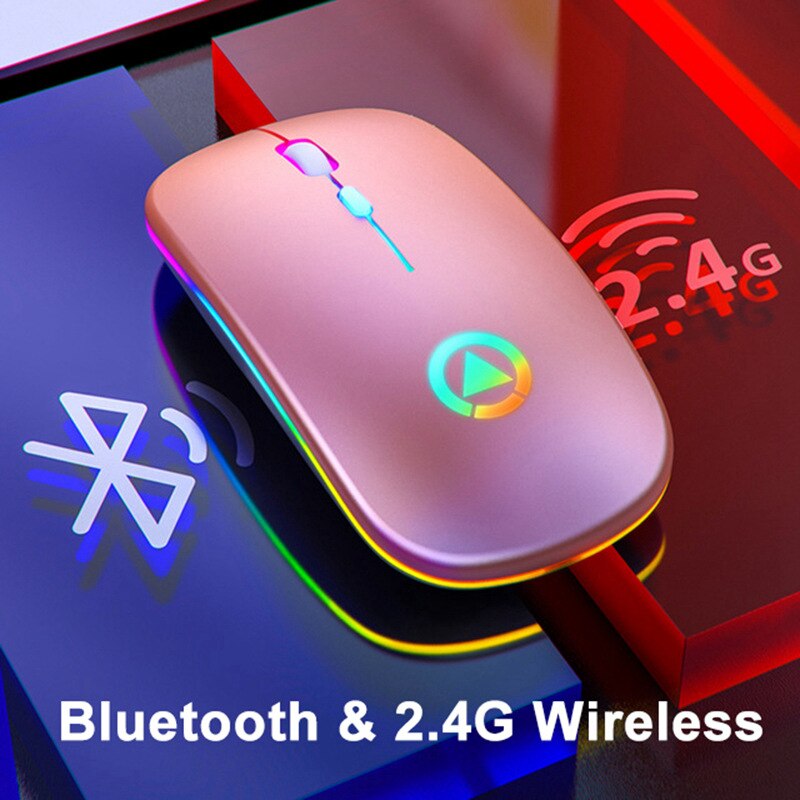 LED Bluetooth Wireless Mouse Rechargeable Mouse 2.4G Wireless Computer Mute For Ergonomic Backlight Laptop PC bluetooth Mouse: Pink