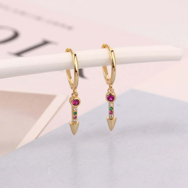 Goud Zilver Kleur Kleurrijke Regenboog Cz Liefde Earring Voor Vrouwen Mode-sieraden Voor Europese Piercing Hoop Earring Pendientes