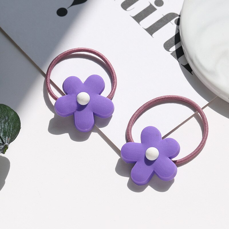 2 Stuks Koreaanse Kinderen Bloemen, Kleine Rubberen Band Meisjes, Baby Meisjes, haar En Haar Ring Leuke Haaraccessoires: purple