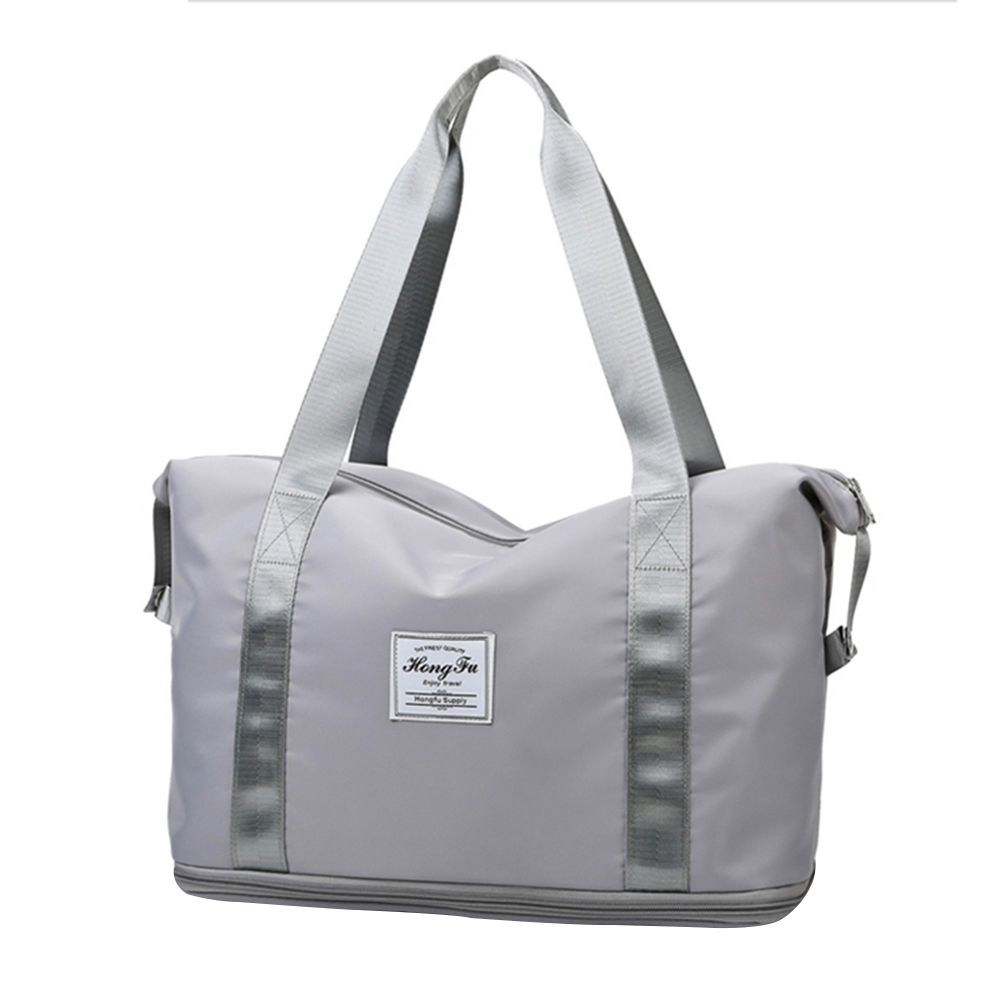 Large Capacity Folding Travel Bag Women Training Travel Handle Handbag Yoga Foldable Large Capacity Women Gym Bags Shoulder Bag: Light Grey