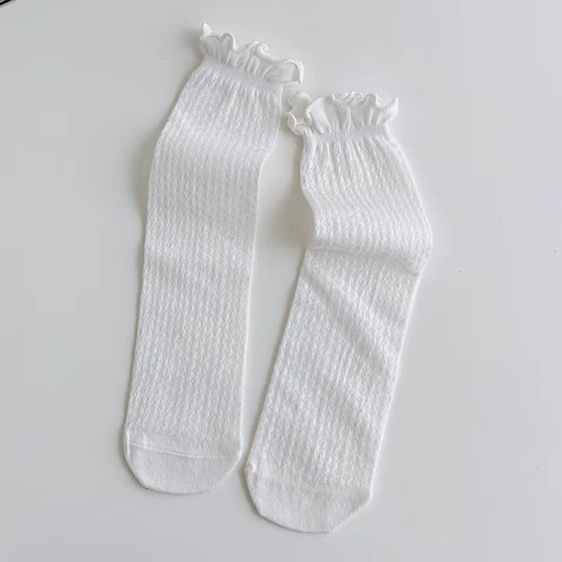 Femmes Lolita chaussettes Sexy équipage chaussettes pour femme été solide creux filles doux mignon moyen chaussettes pour femmes maille mince Sexy: BLEU CIEL