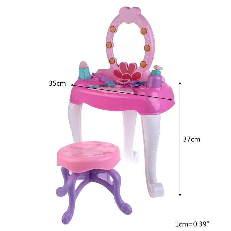 Tocador de maquillaje de belleza para niños, conjunto de juguetes de simulación con luces de espejo, sonidos musicales para niñas de 3 + años