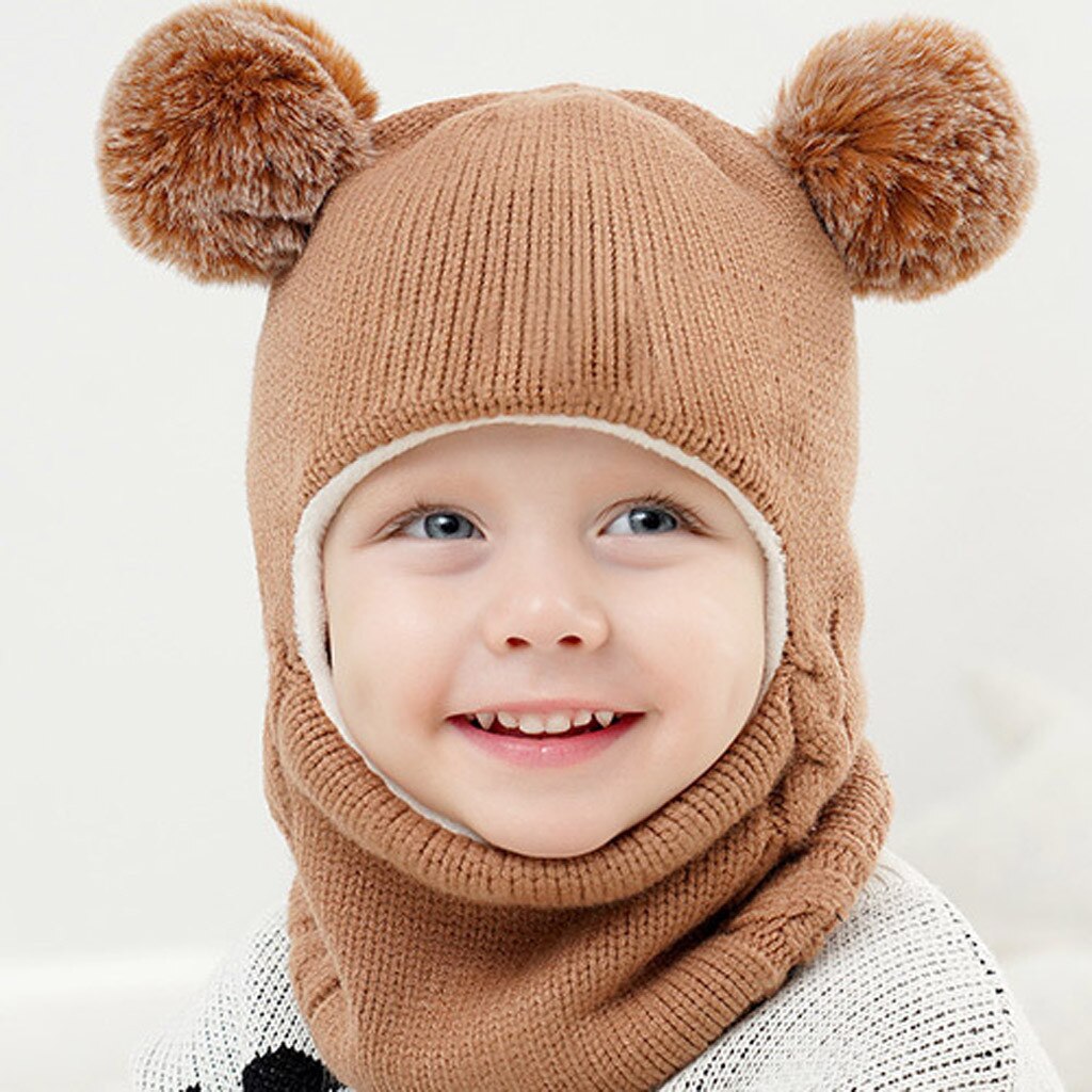 Kind Baby Junge Mädchen Mit Kapuze schal Kappen Hut Winter Warm Knit Solide Klappe Cap Nette Casual Schal Geeignet für Geburtstag, festival, Foto