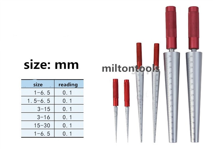 1pcs 1-6.5mm 3-15mm 15-30mm 30-45mm Conical Feeler Gauge Taper Cone Cylinder Gauge Hole Size Diameter Taper measure Gauge