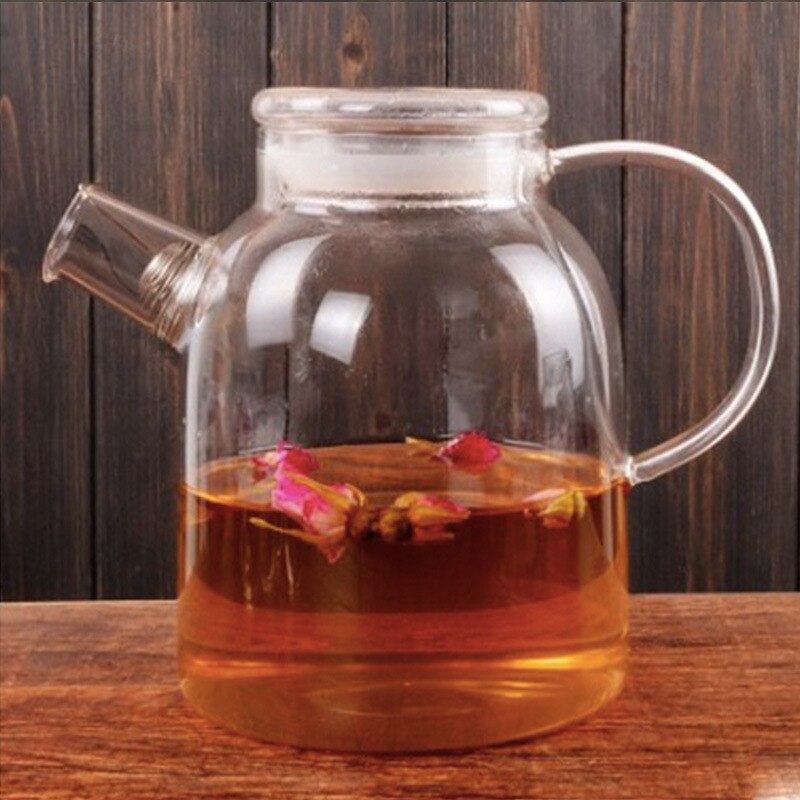 1L/1.8L Big Transparent Borosilicate Glass cup Teapot Heat-Resistant Large Clear Pot Flower Tea Set Puer Kettle Office Home Tool: 1.8L H