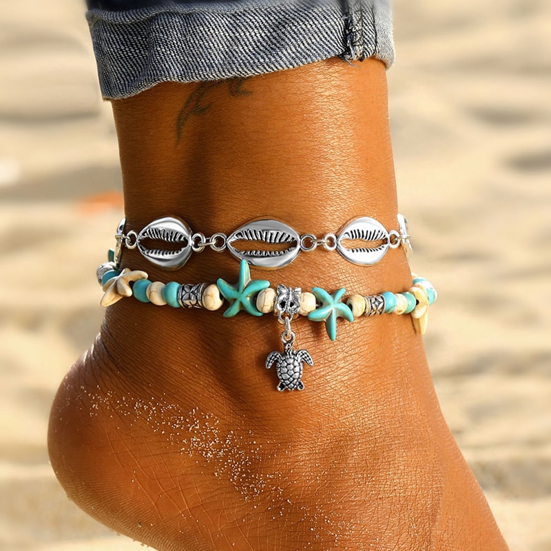 VKME Bohemian Beach Shell Anklets For Women Vintage Anklets Summer Trendy Bracelet On The Leg Chain Ankle Jewelry