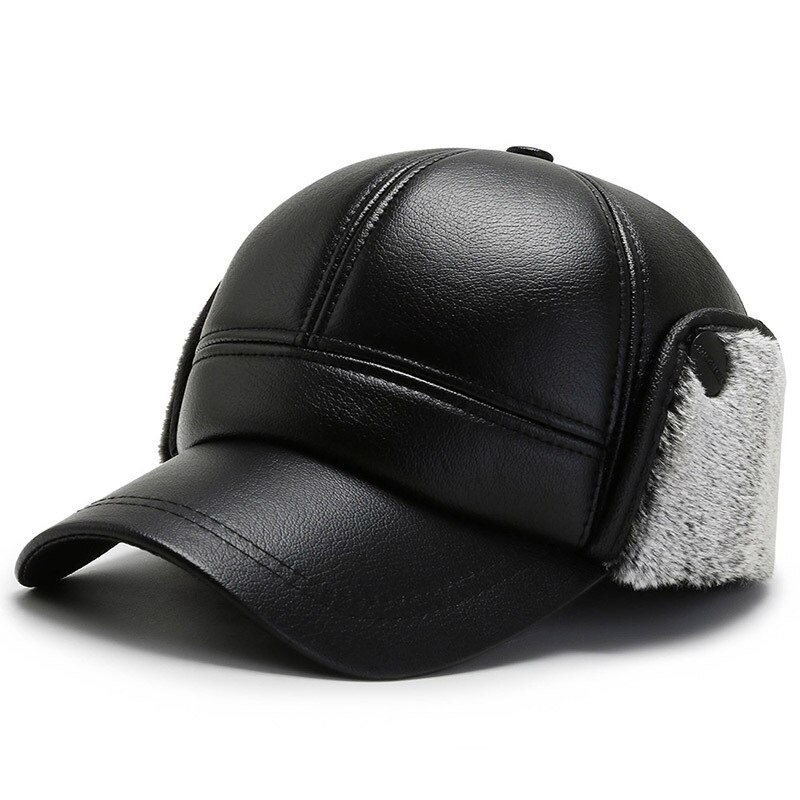 Zwarte pu leren wintermutsen snapback oorkleppen baseballpet heren gehoorbescherming skimuts outdoor plus fluwelen verdikking warm  l15: Grijs