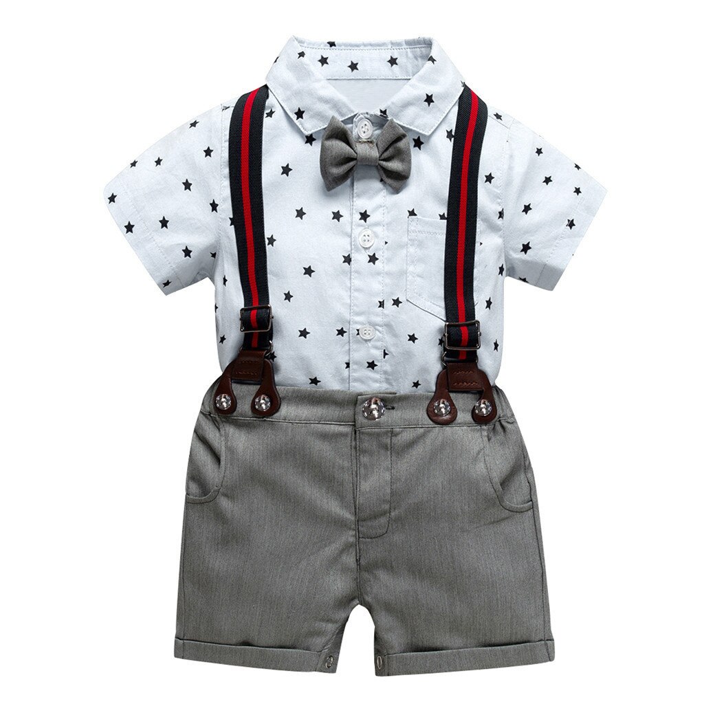 Niños pequeños bebé niños Caballero estrellas arco Tops camiseta sólido pantalones cortos trajes: 24 meses