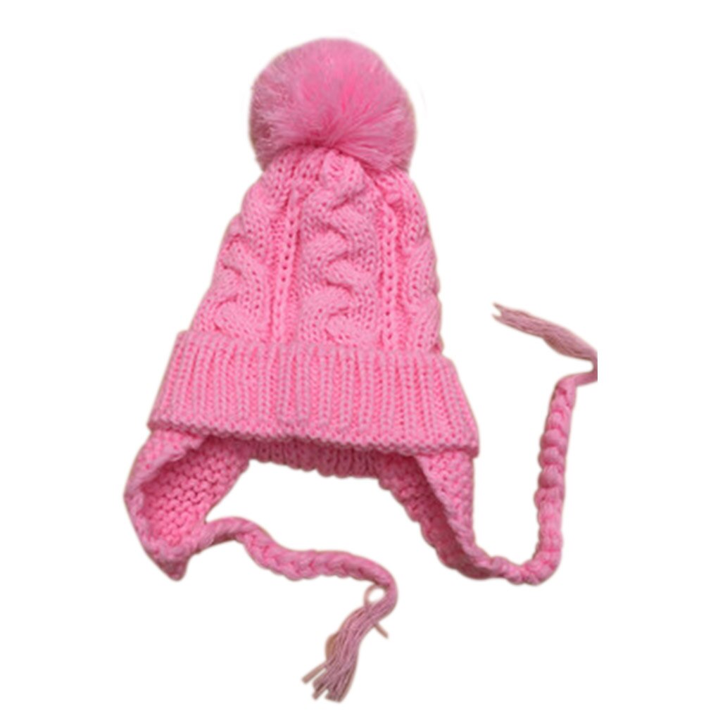 Børn børn strik hue ørebeskytt ensfarvet øreklapper kasket dreng pige efterår vinter varm hue hue nyfødt baby børn kasket: 4