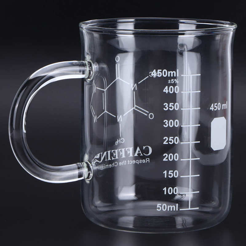 16 Ounces Transparent Beaker Mug Borosilicate Glass Cup Chemistry Mug with Handle and Measuring Scale for Coffee Tea