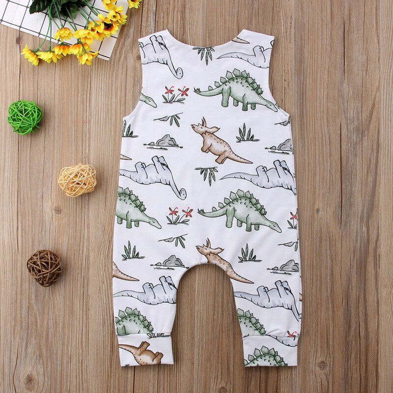 Lente 0-24M Baby Meisje Jongen Dinosaurus Print Romper Mouwloze Cartoon Jumpsuit Playsuit Baby Peuter Kleding