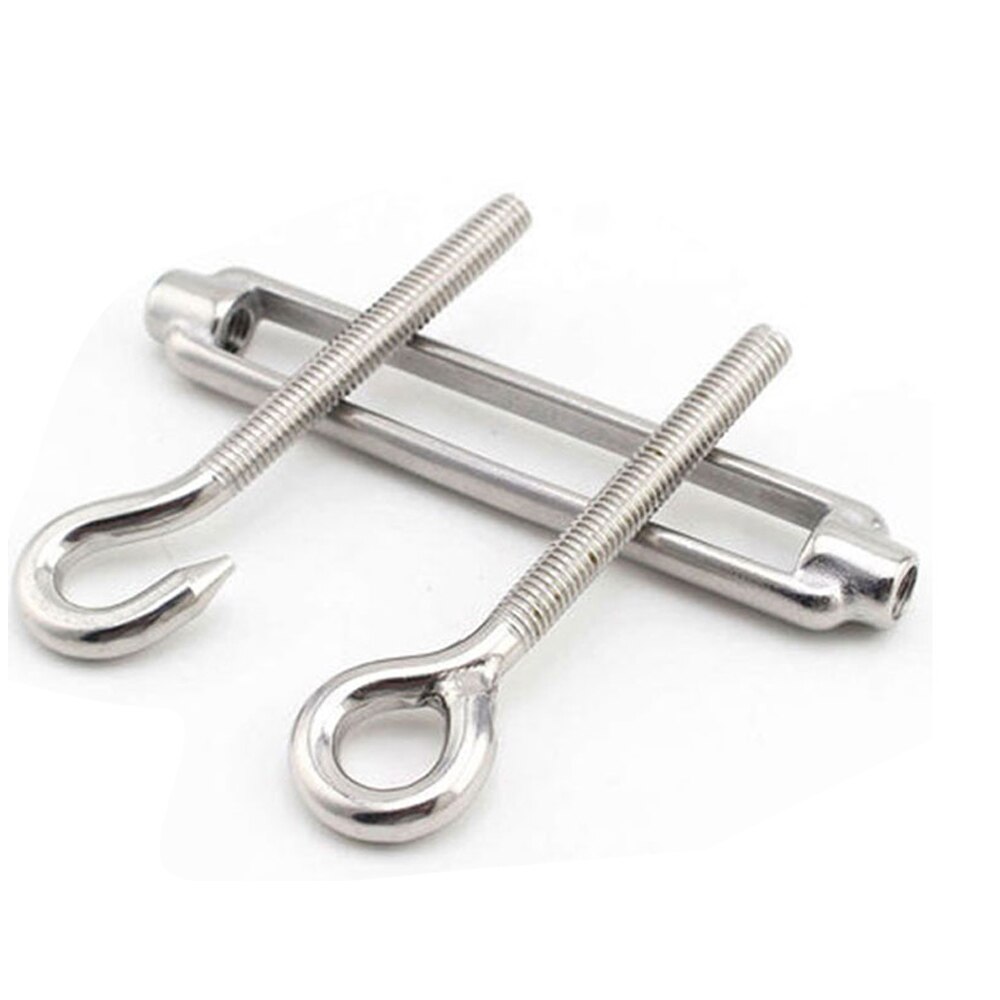 Stainless Mini Open Body Hook-Eye Turnbuckle High Polished Adjustable Wire Rope Tension M5 for Sun Shade Kits 5pcs