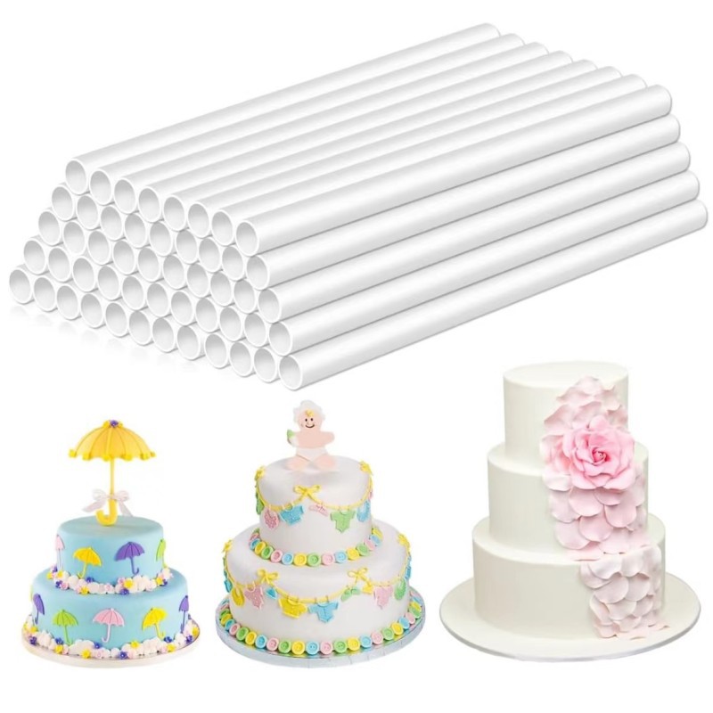 Varillas para pasadores de pastel de plástico blanco, 10/30/50 Uds., para construcción de pasteles escalonados y apilamiento, soporte para pasteles, pajitas redondas