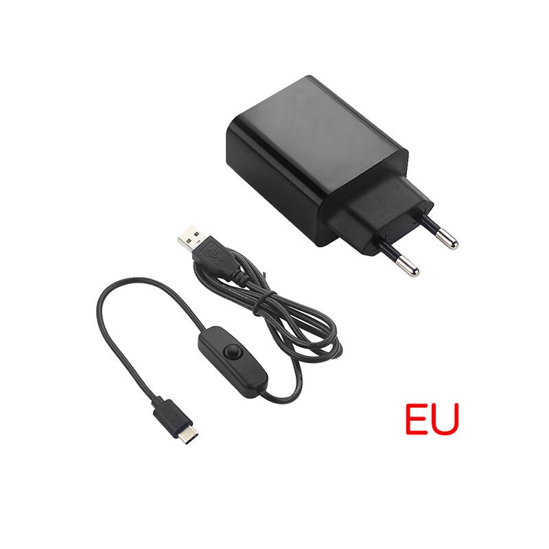 Raspberry pi 4 b adaptador de alimentação 5v 3a fonte de alimentação da ue eua plug 1m interruptor cabo de alimentação usb para raspberry pi 4 rpi170: package 3  EU