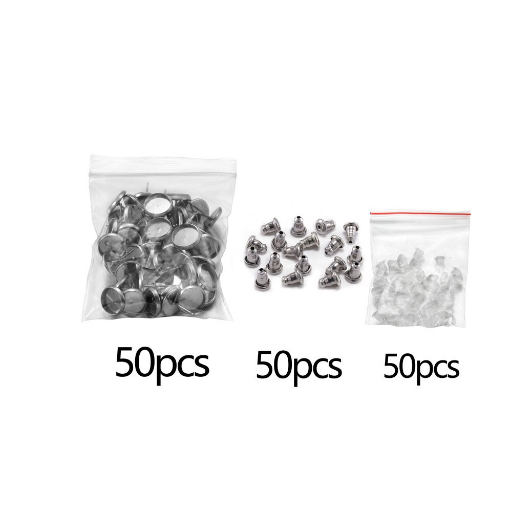 150 Stks/partij 8-25Mm Rvs Blank Cabochons Earring Studs Met Oordopjes Siliconen Oordopje Ear Terug Voor Diy sieraden Maken: 150Pcs 02 / 16mm