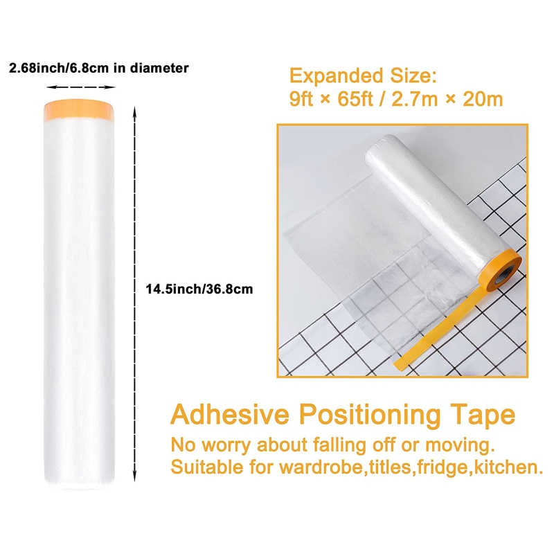 Masking Film Roll Pre-Taped Adhesive Painting Film Multipurpose Paper for Automotive Wall Furniture Protection Appliances