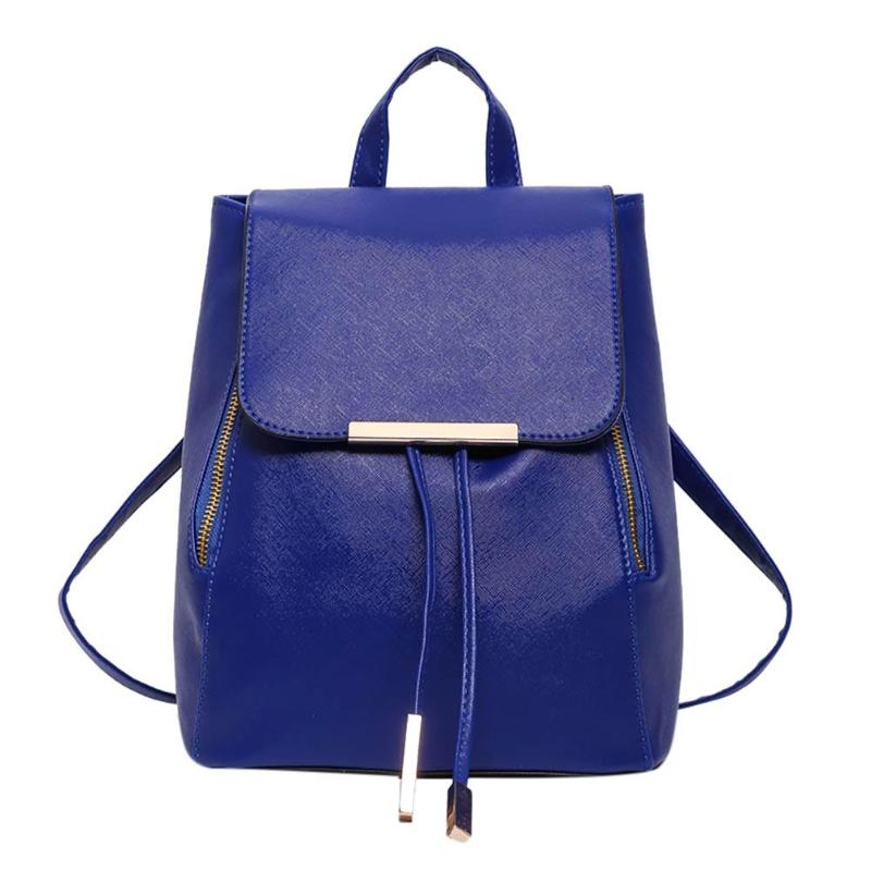 Dames PU Leren Rugzak - 31cm Hoogte - Effen Patroon - Zachte Handgreep Schooltas: Blauw
