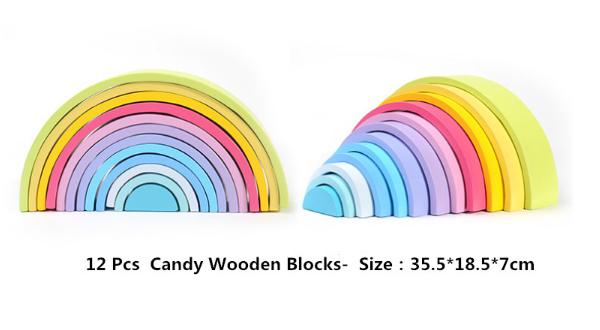 Dropshipping 12 pz Arcobaleno Blocchi Semicerchio piolo Bambola Giocattoli di Legno Colorato Blocchi di Costruzione Ad Arco del capretto di Legno pila di Alta Giocattoli