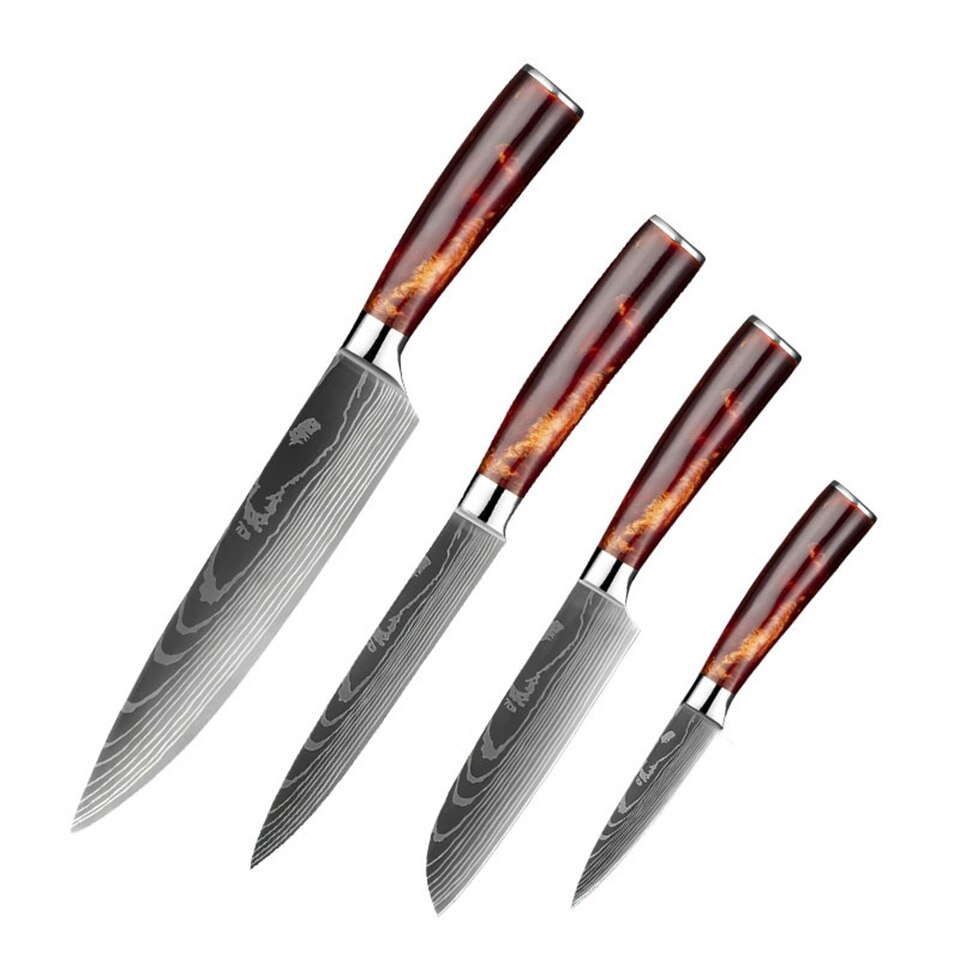 Kitchen Knives Set Chef Knives High Carbon Damask Stainless Steel Forged Meat Cleaver Knife Cooking Set: Value Pack 3
