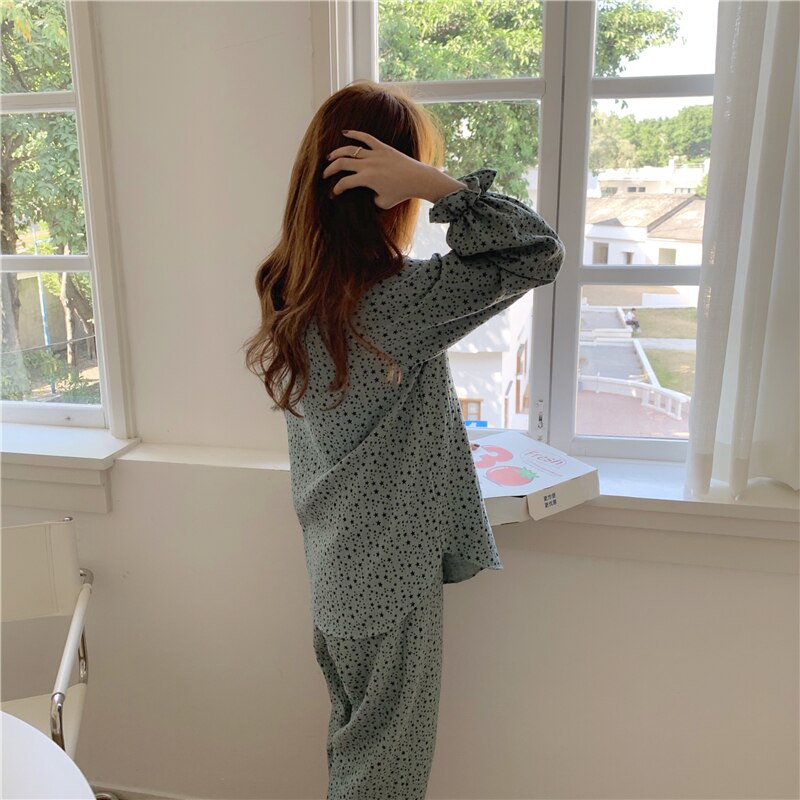 2 piece set sleepwear soft spring autumn pullovers pijamas stars print loos pajamas set homewear