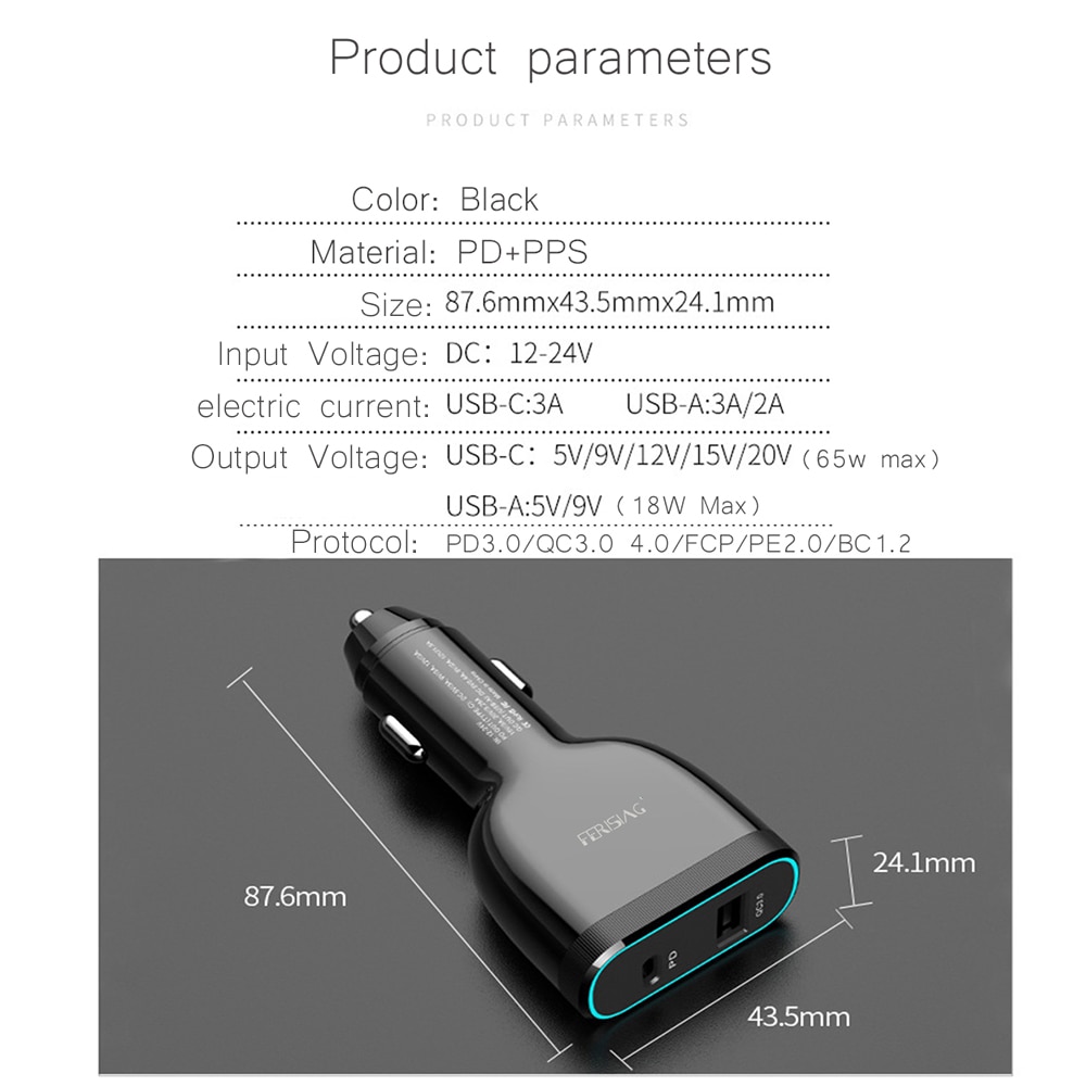 FERISING 83W Veloce Caricabatteria Da auto USB C PPS/PD 65W/45W/30W/18W QC3.0 4.0 per il Tipo CThunderbolt 3 Del computer Portatile iPhone11/SE S10/S20/Nota 10