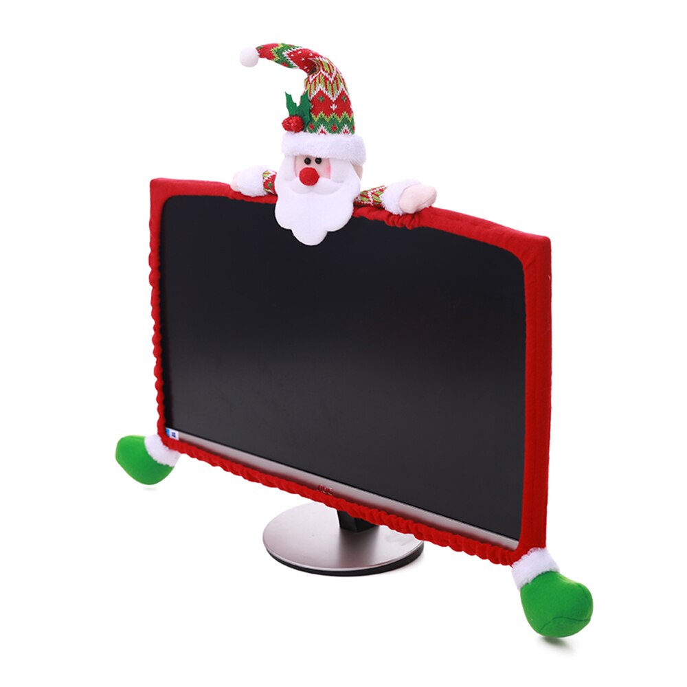 Christmas Computer Cover Monitor Screen Cover Decor Decorations Cartoon Computer Sets Non-Woven Anti-Dust Dress Up Santa Screen