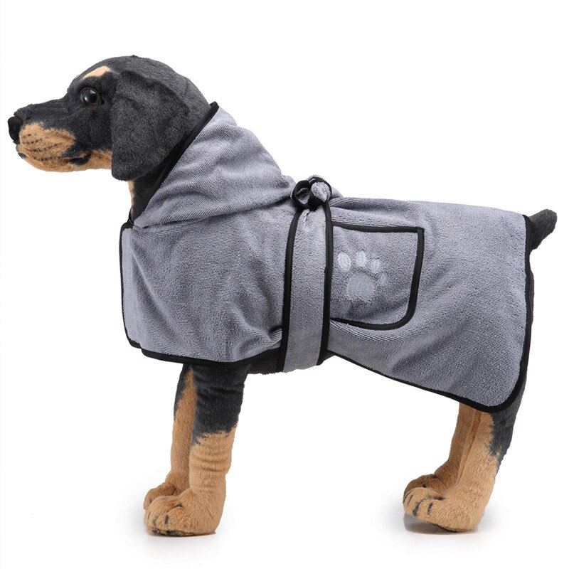 Super Absorbent Pet Dog Towel Quick-drying Cat Dog Bath Towel Bathrobe With Belt For Medium Large Dog Supplies: Gray / M