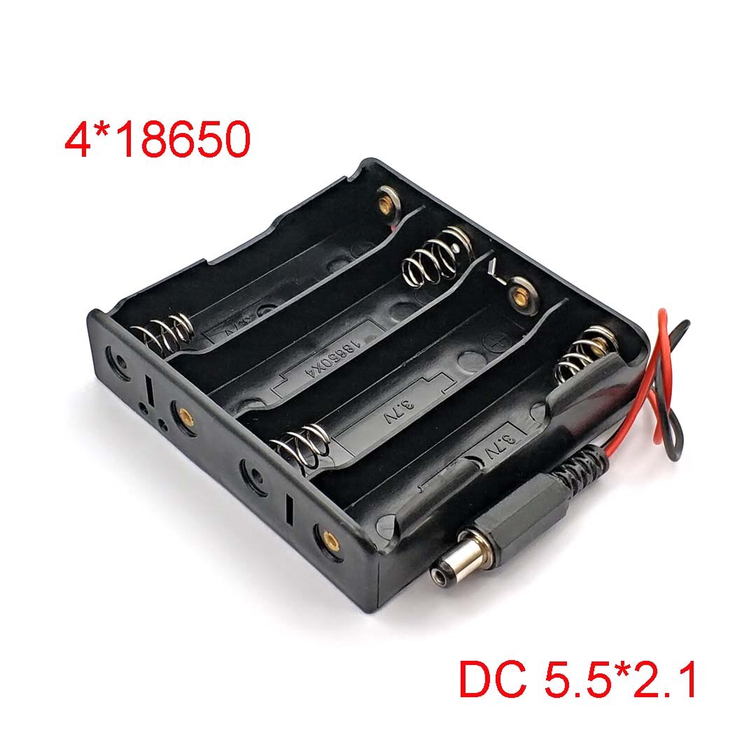 DIY 2x 3x 4x 18650 Battery Holder Storage Box Case with DC 5.5x2.1mm Power Plug Plastic + Meta: 4-18650