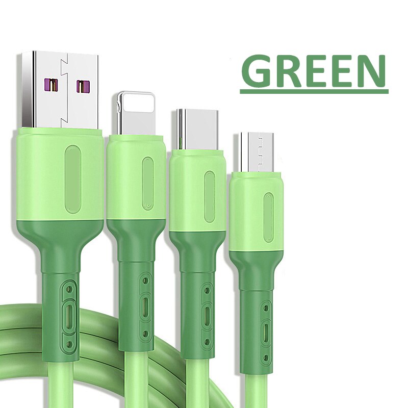 ROCK 3 in 1 Flüssigkeit Weiche Silikon USB Kabel Schnelle Lade Für iPhone Huawei Samsung Xiaomi Micro USB Typ C kabel Daten Ladung: green