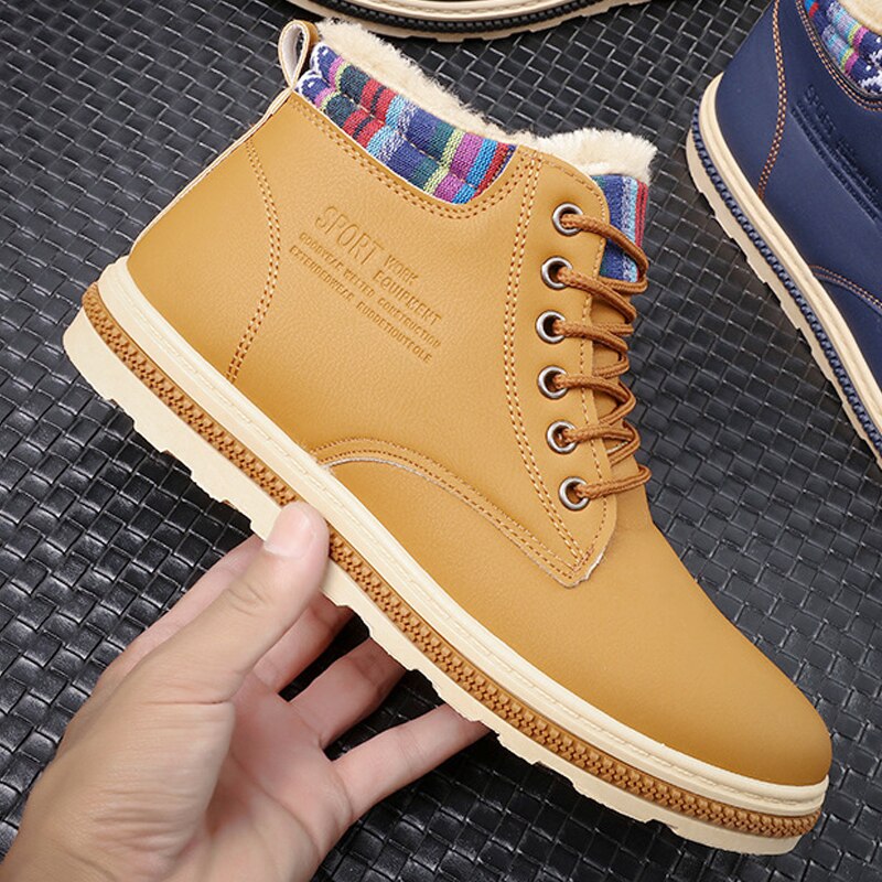 Newest Winter Men Snow Boots Ankle Warm Working Boots Men Casual Shoes Vintage Style Lace Up Men Boots Waterproof: mianyellow / 44