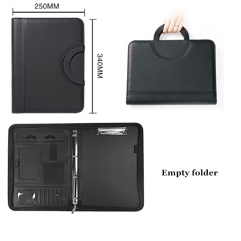 A4 Portable Zipper Phone Holder Business File Bag Real Estate Manager Document Bag Office Conference Calculator Folder Stationer: A Black
