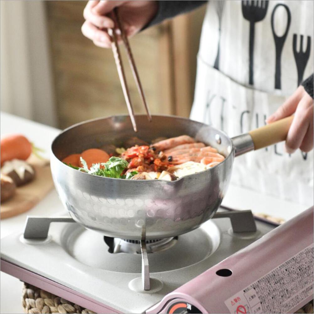 Sartén de nieve de aluminio con mango de madera, para el hogar sartén antiadherente, olla para Fideos, sartén japonesa, suministros de cocina