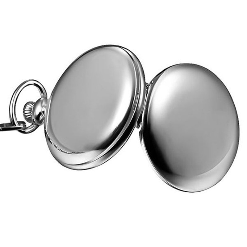 Silver Smooth Case Roman Number Dial Quartz Fob Pocket Watch with Necklace Chain for Men Women Reloj de bolsillo