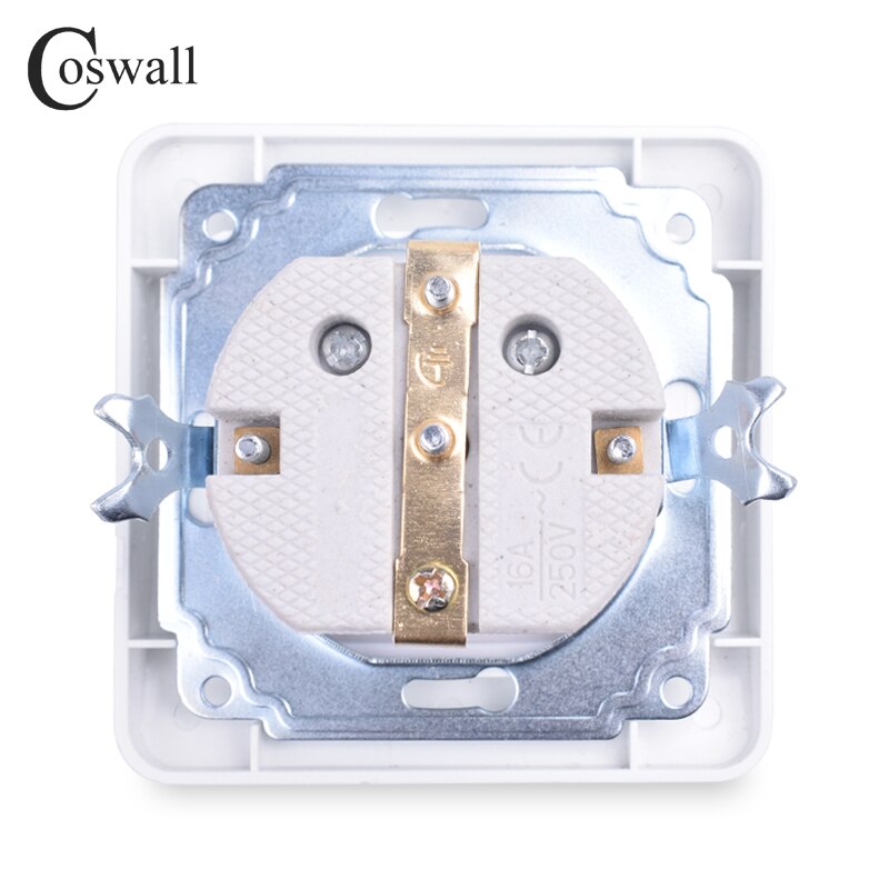COSWALL Wall Power Socket 16A EU Standard Electrical Outlet Grounded White AC 110~250V Ceramic Base Copper Accessories