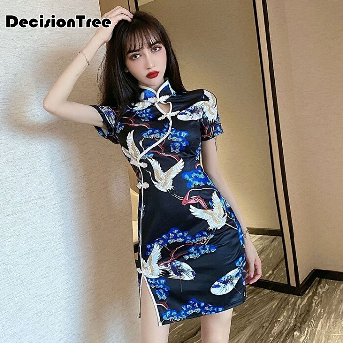 Oosterse Jurk Vrouwen Traditionele Chinese Jurk Mandarijn Kraag Klassieke Cheongsam Vintage Sexy Vestidos Cheongsam Jurk