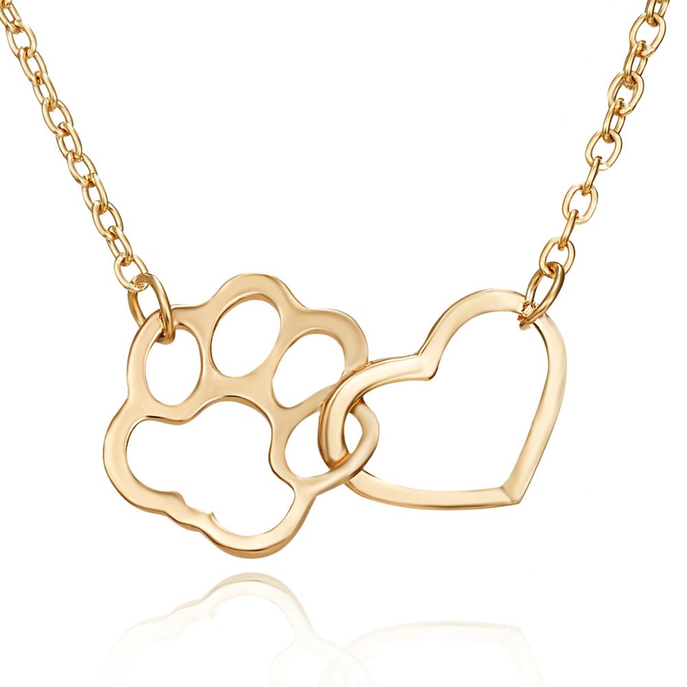 Gold Rose Gold Silber Farbe Niedlichen Hund Pfote Hohl Katze Pfote Mit Herz Anhänger Schlüsselbein Kette Halskette Weibliche Süße Schmuck: NC18Y0127