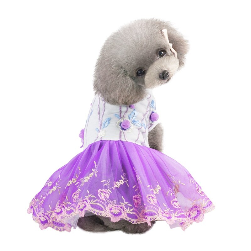 Hundetøj forår sommer kjole med broderi hvalpefest kjole roupa cachorro til små og mellemstore hunde: Lilla / M