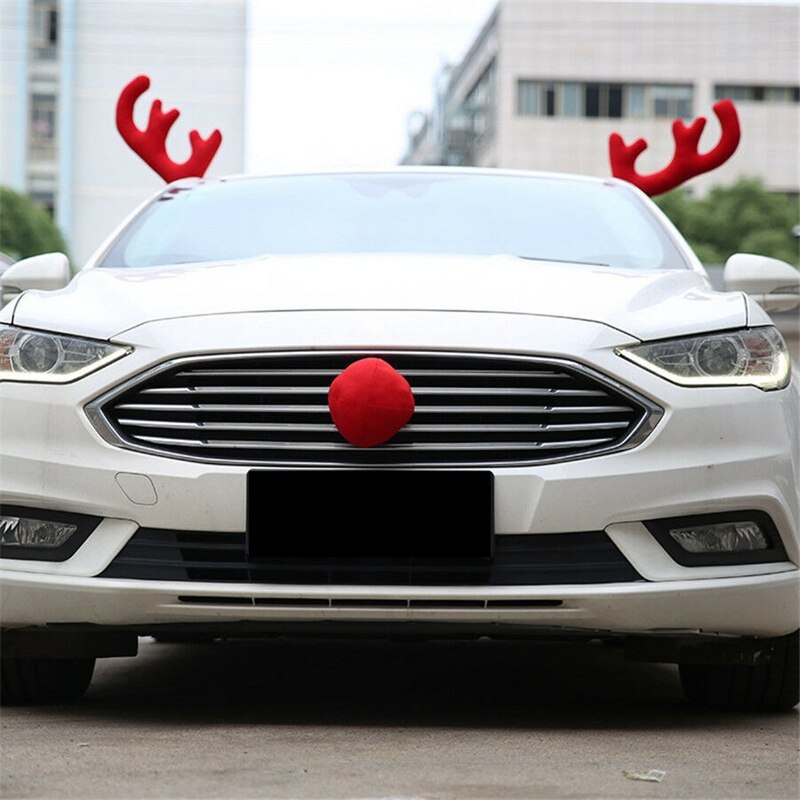 5 xuniversal rød plys + plast bil stor rensdyr gevir næse & bakspejl dækning bil juledekorationssæt