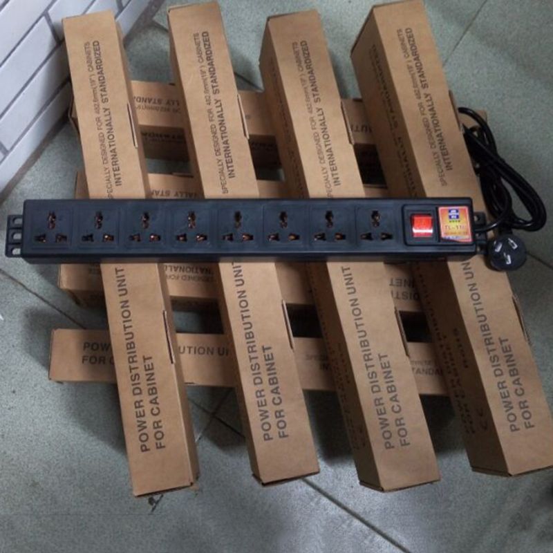 1U PDU 8 Outlet Metal Power Strip Surge Protector 250V 10A 2500W with Long Extension Cord for 19 inch Server Rack