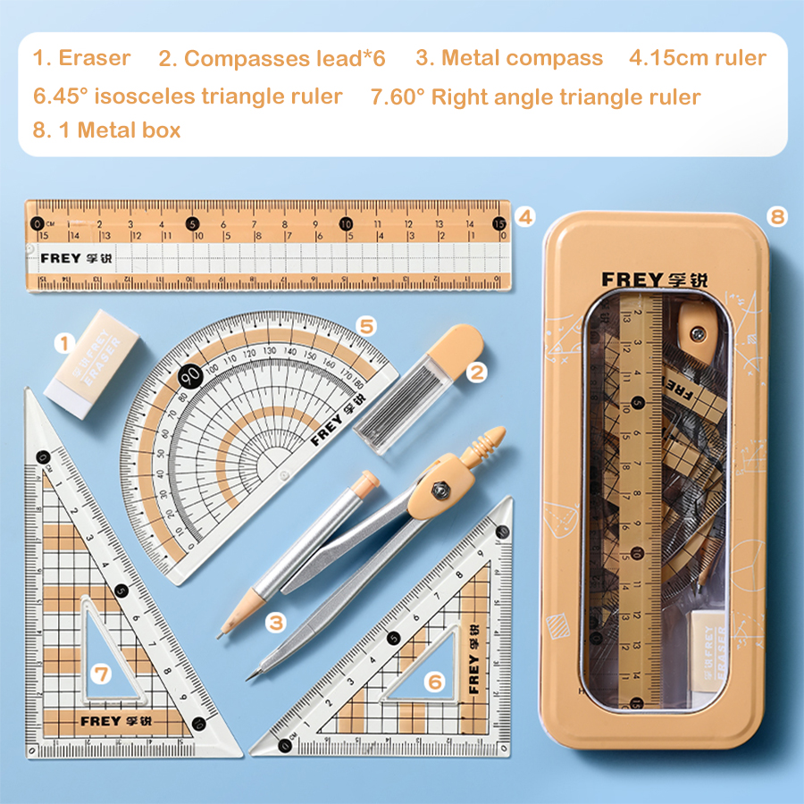 7 Pcs/Set Mathematical Rulers Set Multi-function Compass Ruler Drawing Tools School Supplies Students Stationery