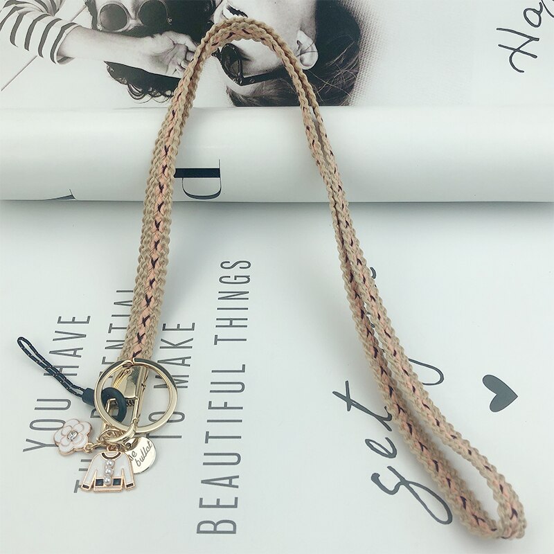 Braided neck rope accessories For iPhone 11 Charm ID card gym key USB badge holder lanyard: Khaki