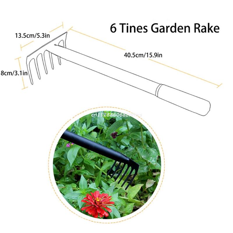 Kleine Rechen 6 Zinken dauerhaft Garten Hand Rechen Komfortable Griff Mangan Stahl
